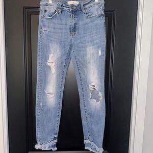 KanCan Womens 9/28‎ Estilo Distressed Frayed Denim Blue Jeans Stretch